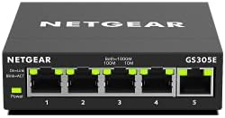 NETGEAR 5-Port Gigabit Ethernet Unmanaged Essentials Switch (GS305) - Home Network Hub, Office Ethernet Splitter, Plug-and-Play, Silent Operation, Desktop or Wall Mount