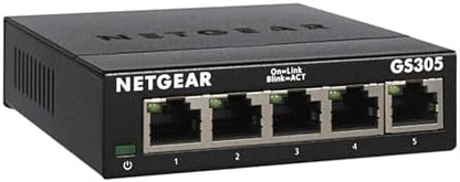 NETGEAR 5-Port Gigabit Ethernet Unmanaged Essentials Switch (GS305) - Home Network Hub, Office Ethernet Splitter, Plug-and-Play, Silent Operation, Desktop or Wall Mount