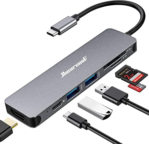 Hiearcool USB C Hub for MacBook – 7-in-1 USBC Adapter with 4K HDMI, 100W PD, USB 3.0 5Gbps Ports, SD/TF Card Reader – USB-C Dongle for Office, Meetings, Travel & Home Setup-Space Grey