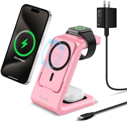 3 in 1 Wireless Charging Station: 5000mAh Removable Power Bank Charger Stand for Phone/Watch/Air Pods - Portable Magnetic Battery Pack for Air 17 16 15 14 13 12 Series