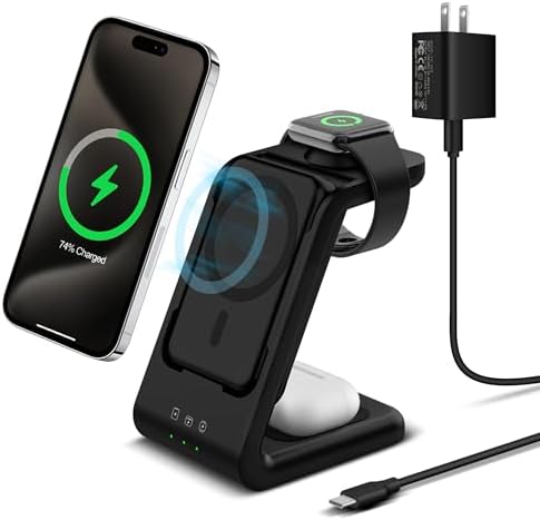 3 in 1 Wireless Charging Station: 5000mAh Removable Power Bank Charger Stand for Phone/Watch/Air Pods - Portable Magnetic Battery Pack for Air 17 16 15 14 13 12 Series