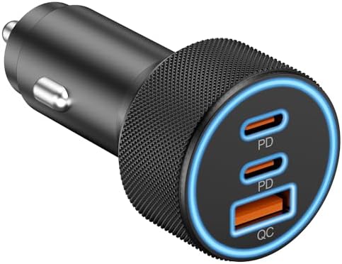 USB C Car Charger, 3-Port 67W Dual USB-C & USB-A Car Power Adapter PD/QC Fast Charging Cigarette Lighter for iPhone 17/16/15/14/13/12/11 Pro Max, iPad, Samsung Galaxy S25 S24/S23/S22, Pixel, Android