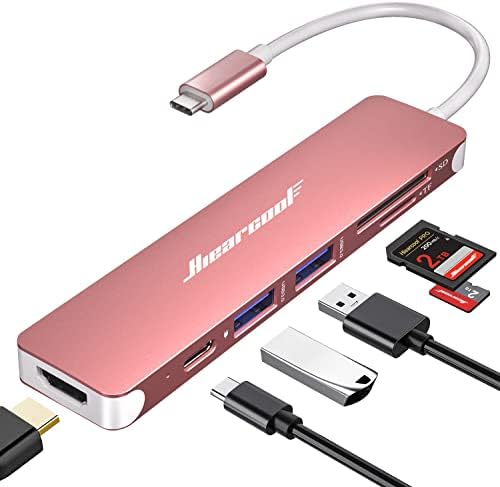 Hiearcool USB C Hub for MacBook – 7-in-1 USBC Adapter with 4K HDMI, 100W PD, USB 3.0 5Gbps Ports, SD/TF Card Reader – USB-C Dongle for Office, Meetings, Travel & Home Setup-Space Grey