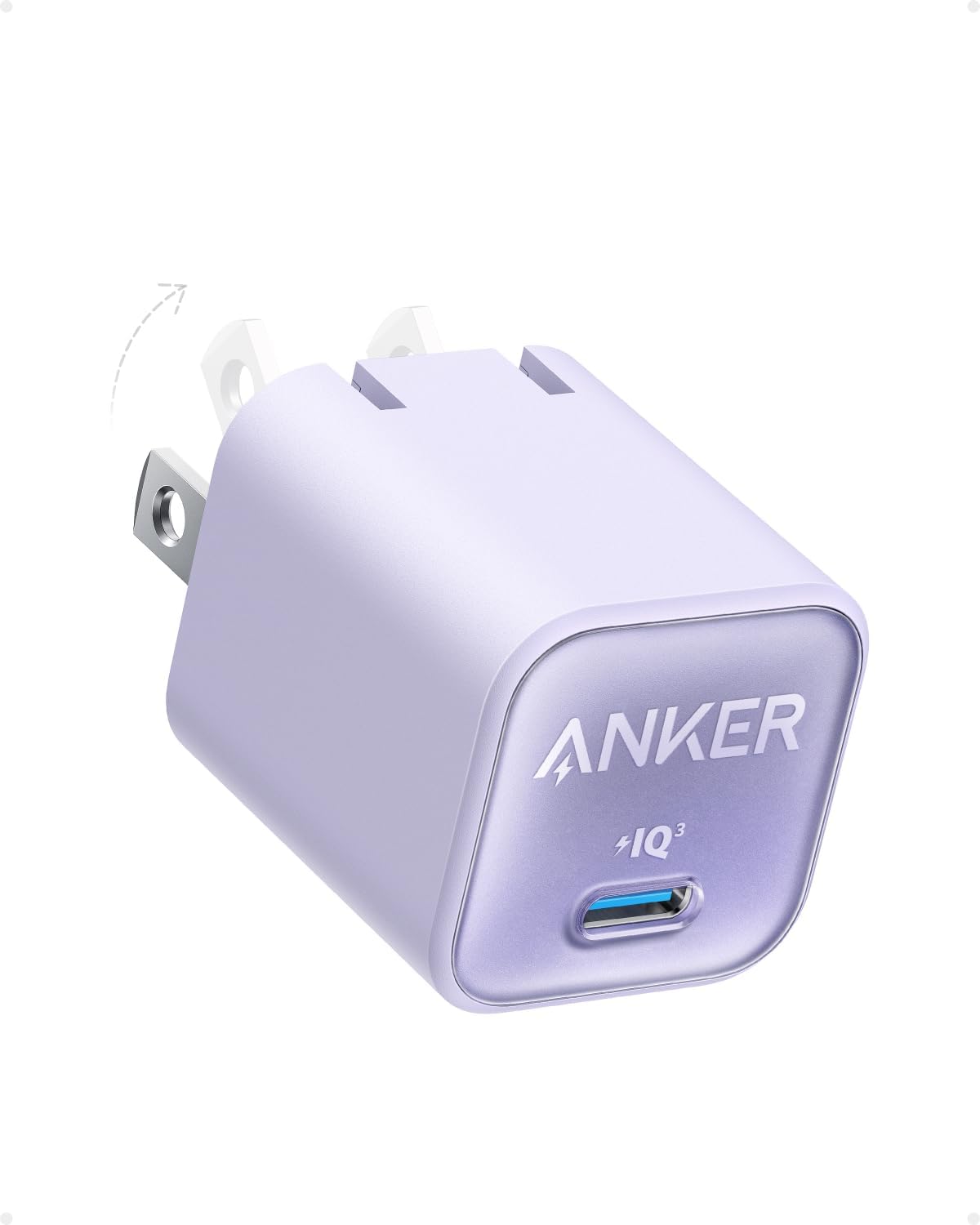 Anker Nano Charger, USB C GaN Charger 30W, PIQ 3.0 Foldable PPS Fast Charger for iPhone 17 / 16 and more series, Galaxy, iPad, Compatible with MagSafe