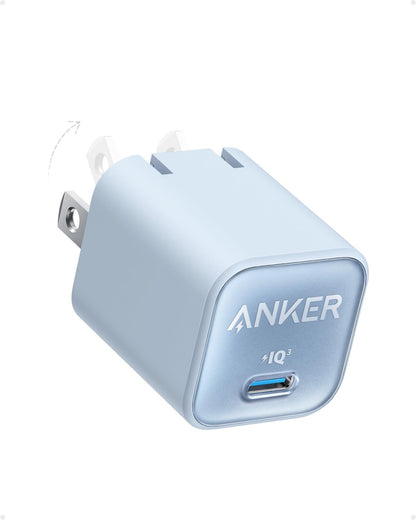 Anker Nano Charger, USB C GaN Charger 30W, PIQ 3.0 Foldable PPS Fast Charger for iPhone 17 / 16 and more series, Galaxy, iPad, Compatible with MagSafe