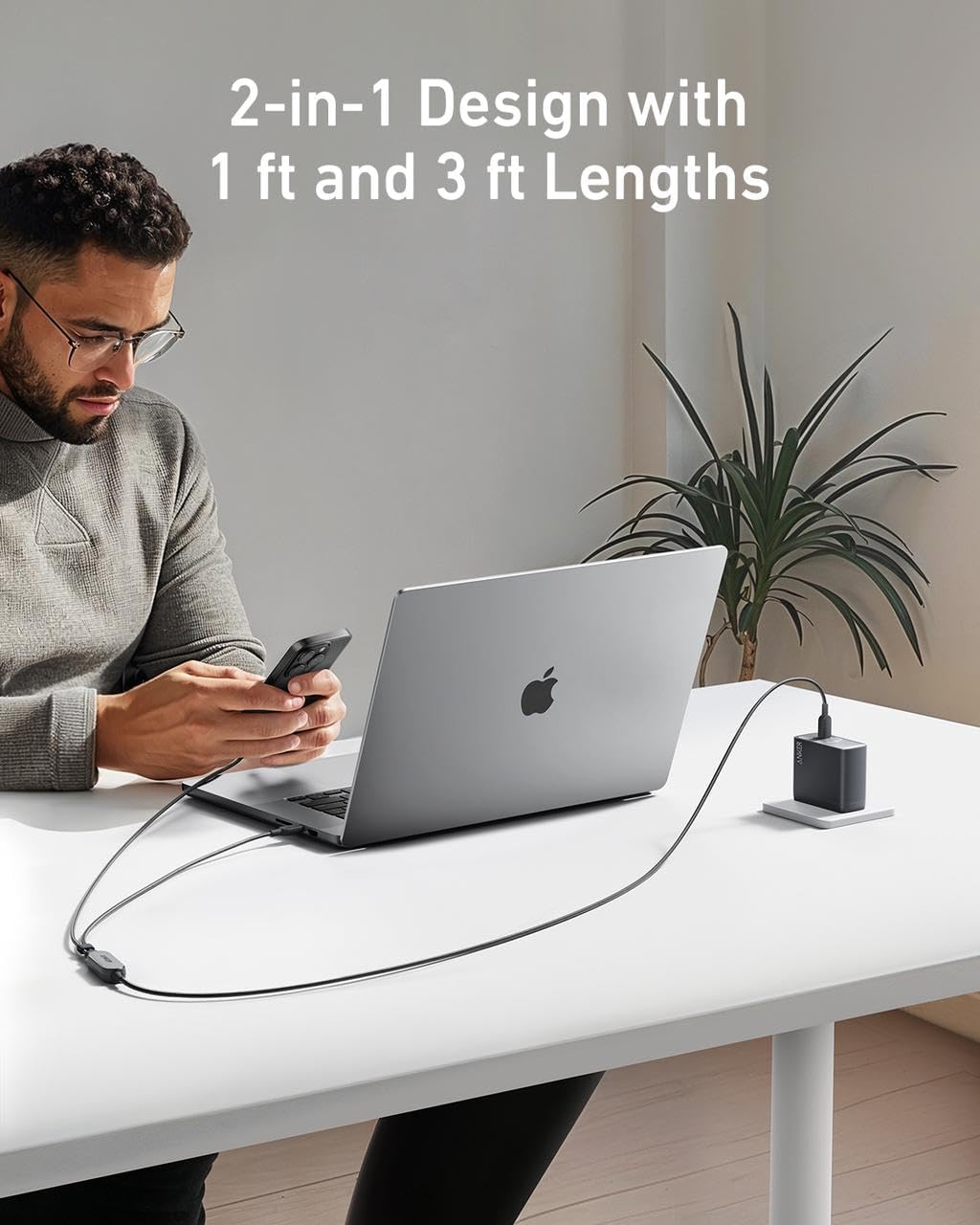 Anker Cable,4FT 2-in-1 USB C to USB C Cable 140W Max,Fast Charging for iPhone 17/17 Pro Max/16 Series,MacBook Air/Pro,and More(Braided,Black)