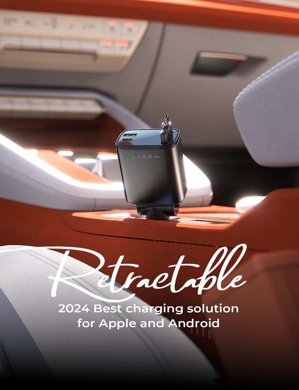 LISEN Retractable Car Charger, for Christmas Day Gifts for Men Women, 69W Cars Adapter USB C Fast Charger for iPhone 17, Car Accessories for Men Women Drivers, for iPhone 17 Pro Max Air 15 16 12 13 14