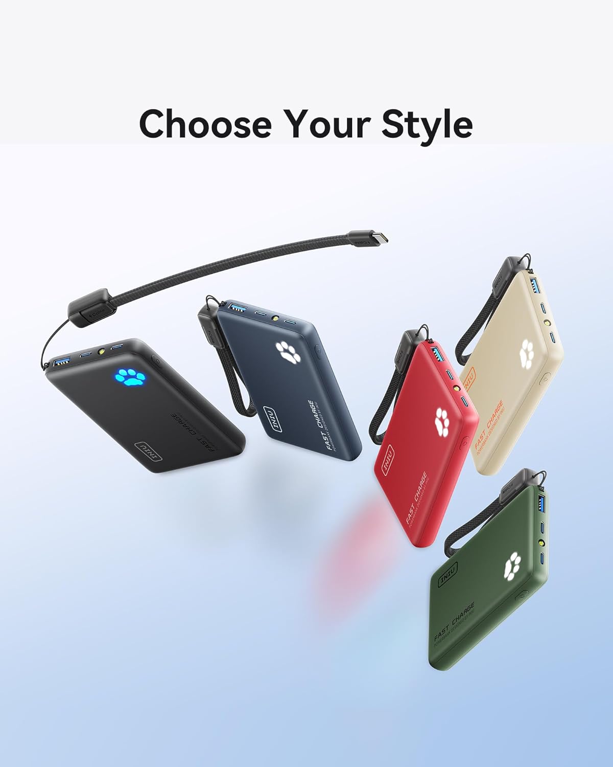 INIU Portable Charger, Ultra Slim 45W Fast Charging with Attached USB C Cable, Flight-Safe 10000mAh PD Power Bank Battery Pack, Travel Essential Phone Powerbank for iPhone 17 16 Samsung S25 Google etc