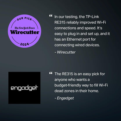 TP-Link AC1200 WiFi Extender, 2023 Engadget Best Budget Pick, 1.2Gbps Signal Booster for Home, Dual Band 5GHz/2.4GHz, Covers Up to 1500 Sq.ft and 30 Devices,Support Onemesh, One Ethernet Port (RE315)