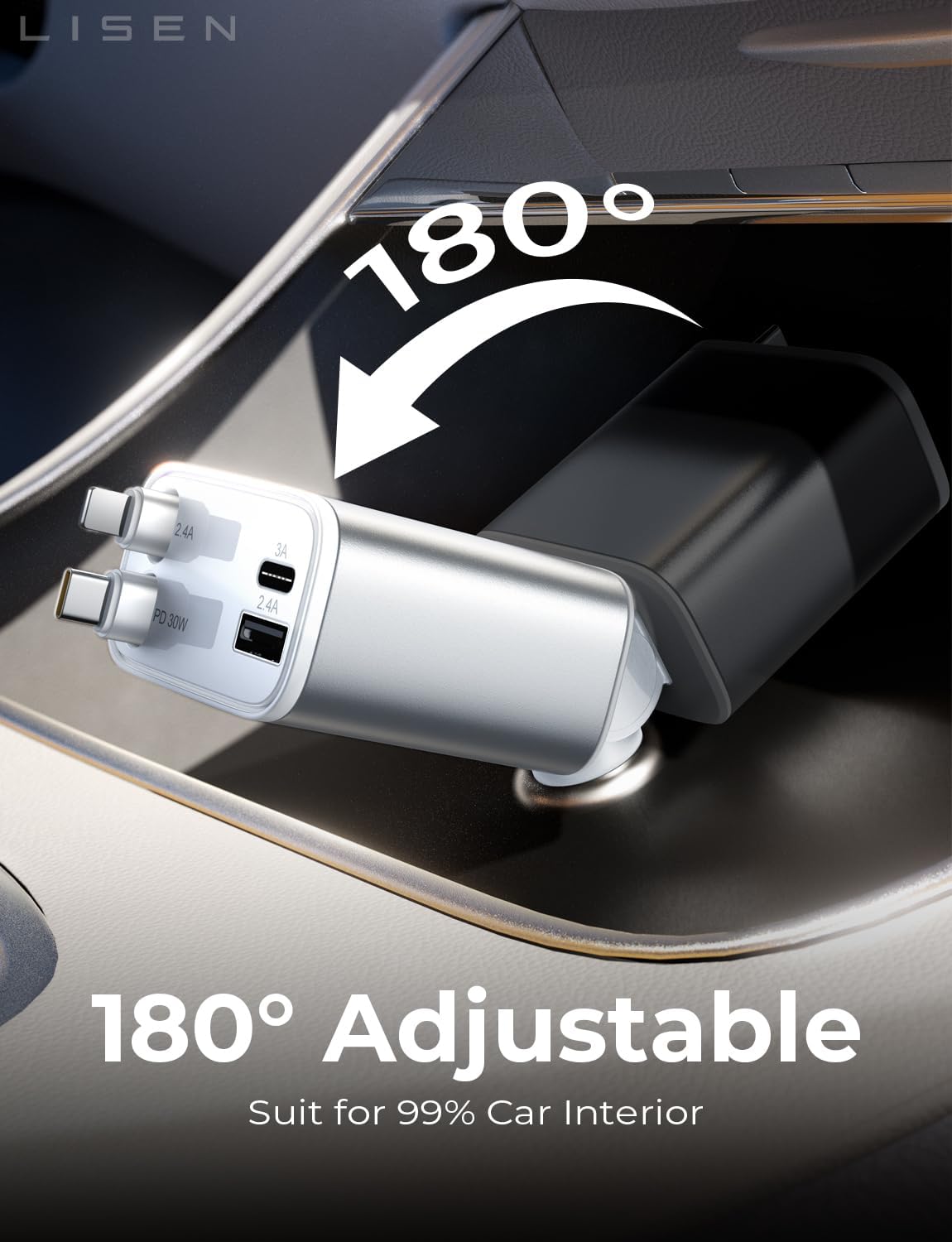 LISEN Retractable Car Charger, for Christmas Day Gifts for Men Women, 69W Cars Adapter USB C Fast Charger for iPhone 17, Car Accessories for Men Women Drivers, for iPhone 17 Pro Max Air 15 16 12 13 14