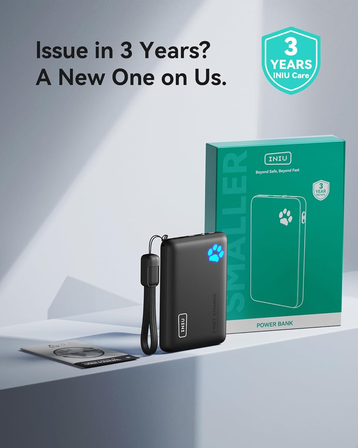 INIU Portable Charger, Ultra Slim 45W Fast Charging with Attached USB C Cable, Flight-Safe 10000mAh PD Power Bank Battery Pack, Travel Essential Phone Powerbank for iPhone 17 16 Samsung S25 Google etc