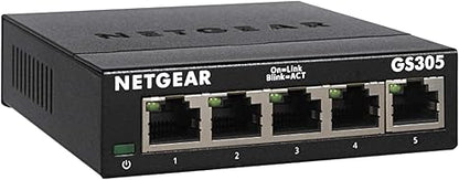 NETGEAR 5-Port Gigabit Ethernet Unmanaged Essentials Switch (GS305) - Home Network Hub, Office Ethernet Splitter, Plug-and-Play, Silent Operation, Desktop or Wall Mount