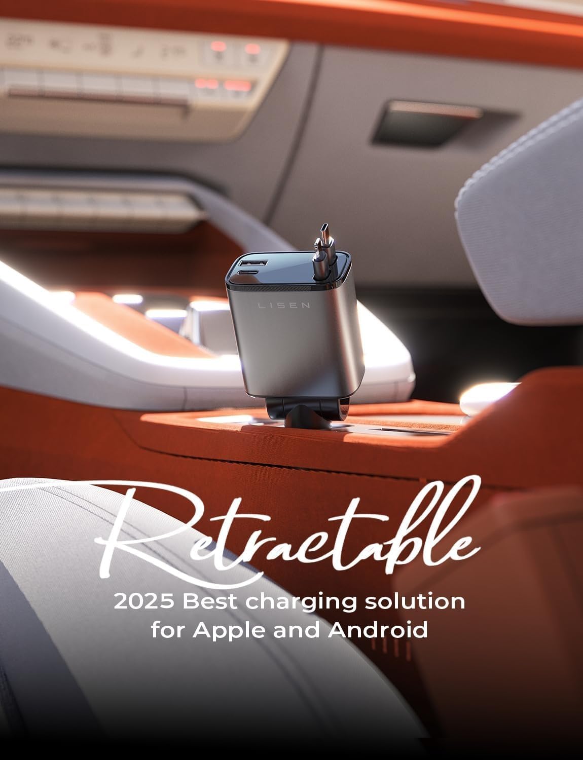 LISEN Retractable Car Charger, for Christmas Day Gifts for Men Women, 69W Cars Adapter USB C Fast Charger for iPhone 17, Car Accessories for Men Women Drivers, for iPhone 17 Pro Max Air 15 16 12 13 14