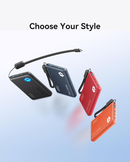 INIU Portable Charger, Ultra Slim 45W Fast Charging with Attached USB C Cable, Flight-Safe 10000mAh PD Power Bank Battery Pack, Travel Essential Phone Powerbank for iPhone 17 16 Samsung S25 Google etc