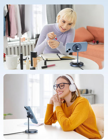 UGREEN Magsafe Charger, Magentic Wireless Charger, 2-in-1 Qi MagFlow Charging Stand, with 1M USB-C Cable for iPhone 16/15/14/13/12 Series and AirPods Series (No AC Adapter)