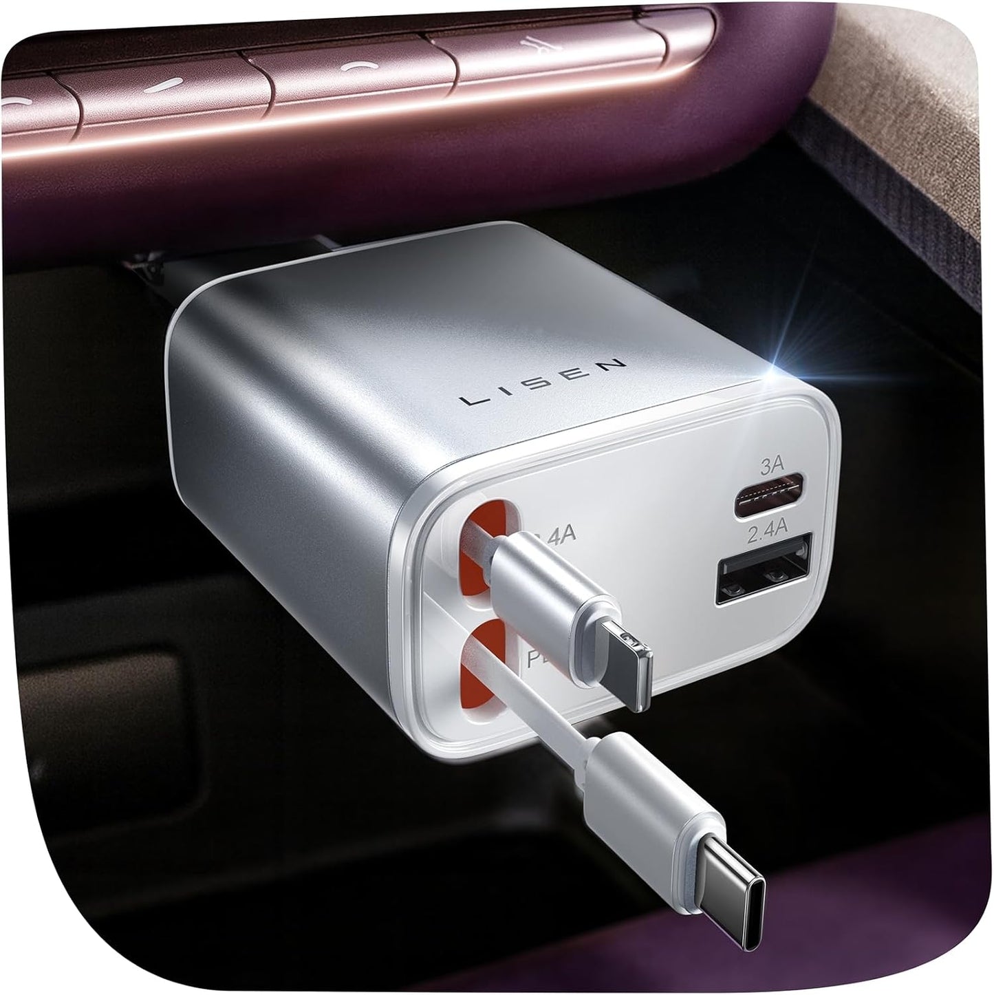 LISEN Retractable Car Charger, for Christmas Day Gifts for Men Women, 69W Cars Adapter USB C Fast Charger for iPhone 17, Car Accessories for Men Women Drivers, for iPhone 17 Pro Max Air 15 16 12 13 14