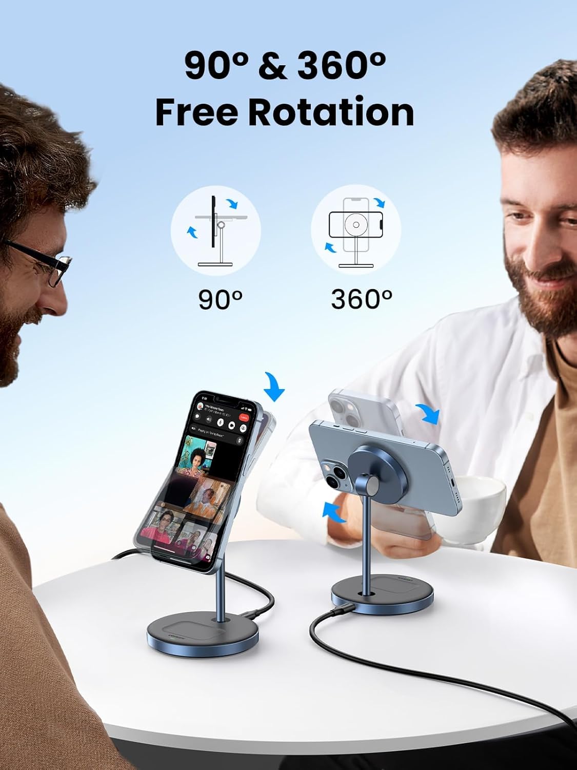 UGREEN Magsafe Charger, Magentic Wireless Charger, 2-in-1 Qi MagFlow Charging Stand, with 1M USB-C Cable for iPhone 16/15/14/13/12 Series and AirPods Series (No AC Adapter)