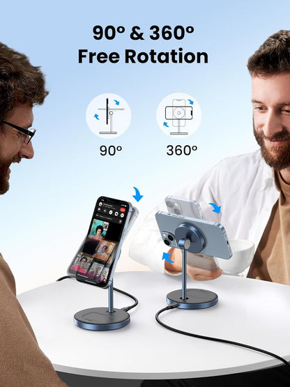 UGREEN Magsafe Charger, Magentic Wireless Charger, 2-in-1 Qi MagFlow Charging Stand, with 1M USB-C Cable for iPhone 16/15/14/13/12 Series and AirPods Series (No AC Adapter)