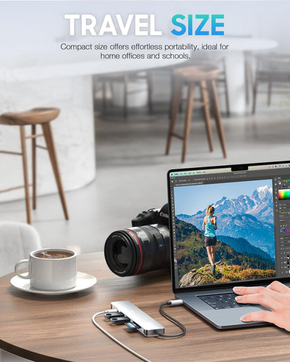 Hiearcool USB C Hub for MacBook – 7-in-1 USBC Adapter with 4K HDMI, 100W PD, USB 3.0 5Gbps Ports, SD/TF Card Reader – USB-C Dongle for Office, Meetings, Travel & Home Setup-Space Grey