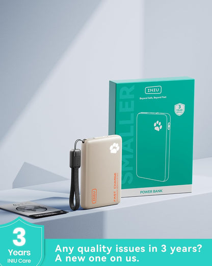 INIU Portable Charger, Ultra Slim 45W Fast Charging with Attached USB C Cable, Flight-Safe 10000mAh PD Power Bank Battery Pack, Travel Essential Phone Powerbank for iPhone 17 16 Samsung S25 Google etc