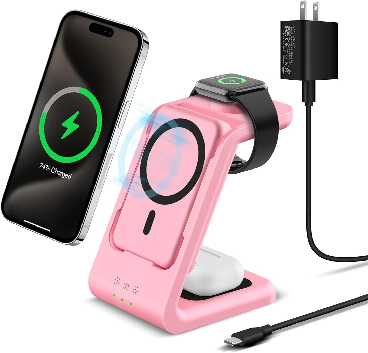 3 in 1 Wireless Charging Station: 5000mAh Removable Power Bank Charger Stand for Phone/Watch/Air Pods - Portable Magnetic Battery Pack for Air 17 16 15 14 13 12 Series