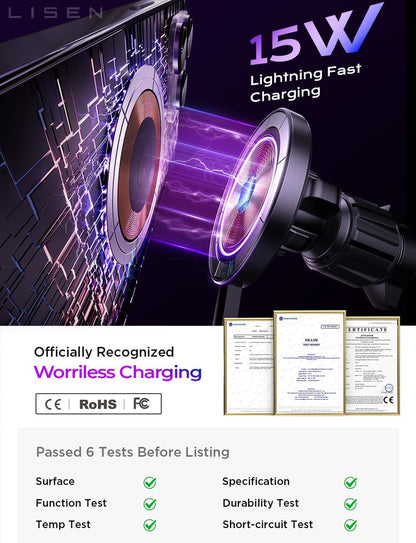 LISEN for 15W MagSafe Car Mount Charger,Magnetic Wireless Car Charger for iPhone 17 Pro Max Accessories,Magnetic Phone Holder for iPhone 17-12,Samsung,Pixel,Jeep Ford F150 Accessories,Gifts for Men