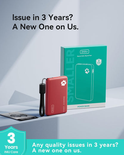 INIU Portable Charger, Ultra Slim 45W Fast Charging with Attached USB C Cable, Flight-Safe 10000mAh PD Power Bank Battery Pack, Travel Essential Phone Powerbank for iPhone 17 16 Samsung S25 Google etc