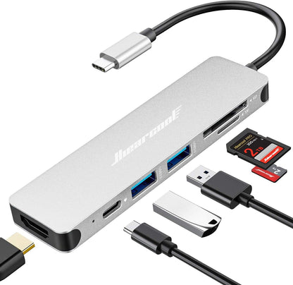 Hiearcool USB C Hub for MacBook – 7-in-1 USBC Adapter with 4K HDMI, 100W PD, USB 3.0 5Gbps Ports, SD/TF Card Reader – USB-C Dongle for Office, Meetings, Travel & Home Setup-Space Grey
