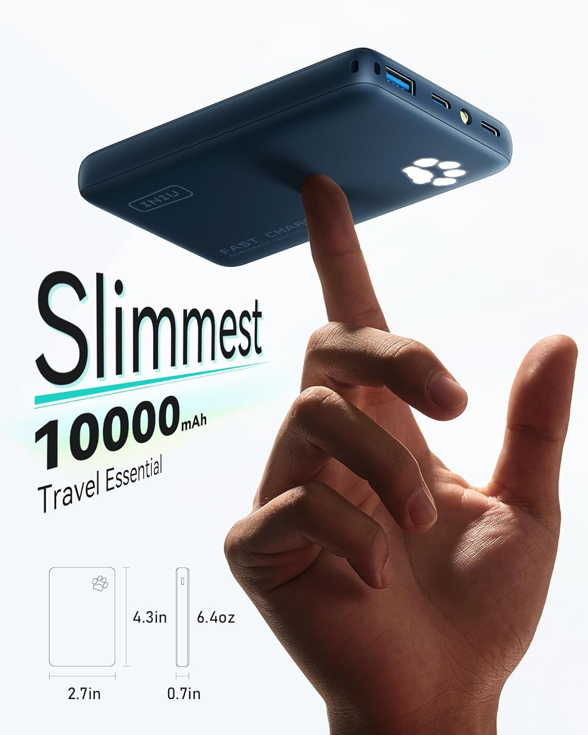 INIU Portable Charger, Ultra Slim 45W Fast Charging with Attached USB C Cable, Flight-Safe 10000mAh PD Power Bank Battery Pack, Travel Essential Phone Powerbank for iPhone 17 16 Samsung S25 Google etc