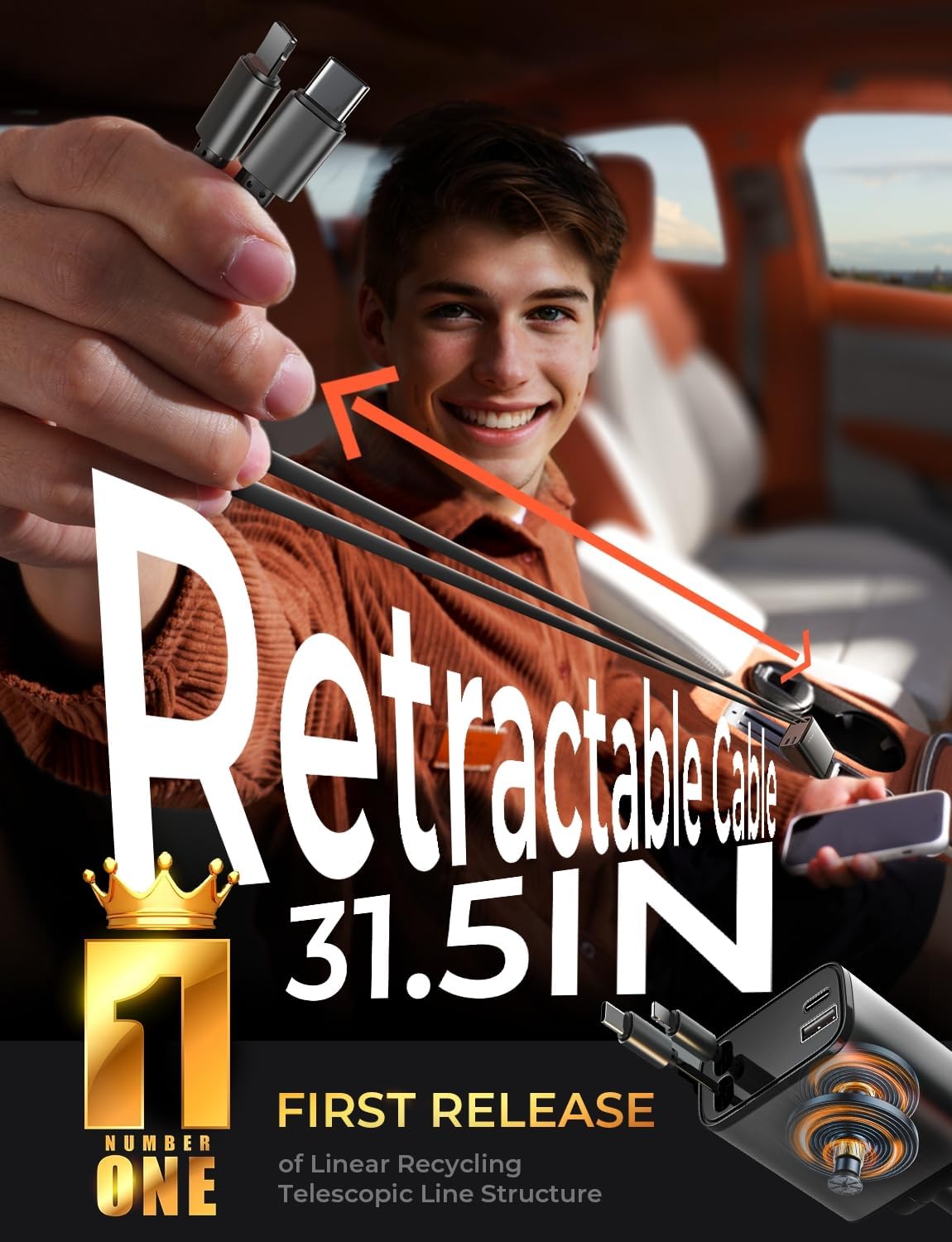 LISEN Retractable Car Charger, for Christmas Day Gifts for Men Women, 69W Cars Adapter USB C Fast Charger for iPhone 17, Car Accessories for Men Women Drivers, for iPhone 17 Pro Max Air 15 16 12 13 14