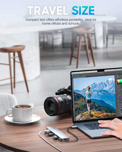 Hiearcool USB C Hub for MacBook – 7-in-1 USBC Adapter with 4K HDMI, 100W PD, USB 3.0 5Gbps Ports, SD/TF Card Reader – USB-C Dongle for Office, Meetings, Travel & Home Setup-Space Grey