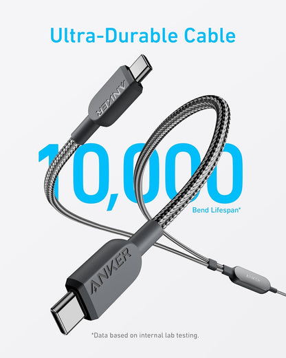Anker Cable,4FT 2-in-1 USB C to USB C Cable 140W Max,Fast Charging for iPhone 17/17 Pro Max/16 Series,MacBook Air/Pro,and More(Braided,Black)