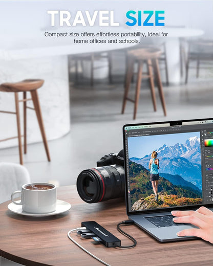 Hiearcool USB C Hub for MacBook – 7-in-1 USBC Adapter with 4K HDMI, 100W PD, USB 3.0 5Gbps Ports, SD/TF Card Reader – USB-C Dongle for Office, Meetings, Travel & Home Setup-Space Grey