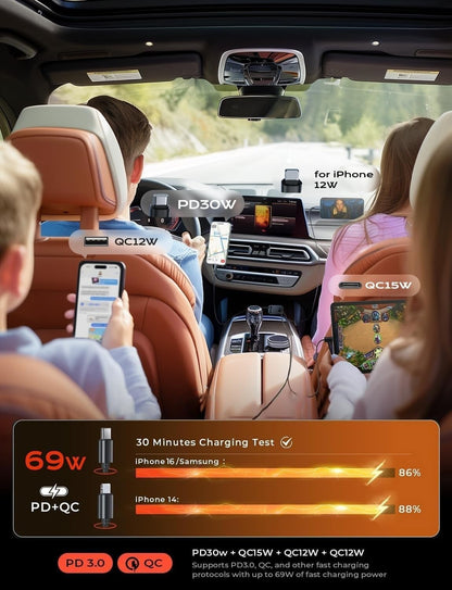 LISEN Retractable Car Charger, for Christmas Day Gifts for Men Women, 69W Cars Adapter USB C Fast Charger for iPhone 17, Car Accessories for Men Women Drivers, for iPhone 17 Pro Max Air 15 16 12 13 14