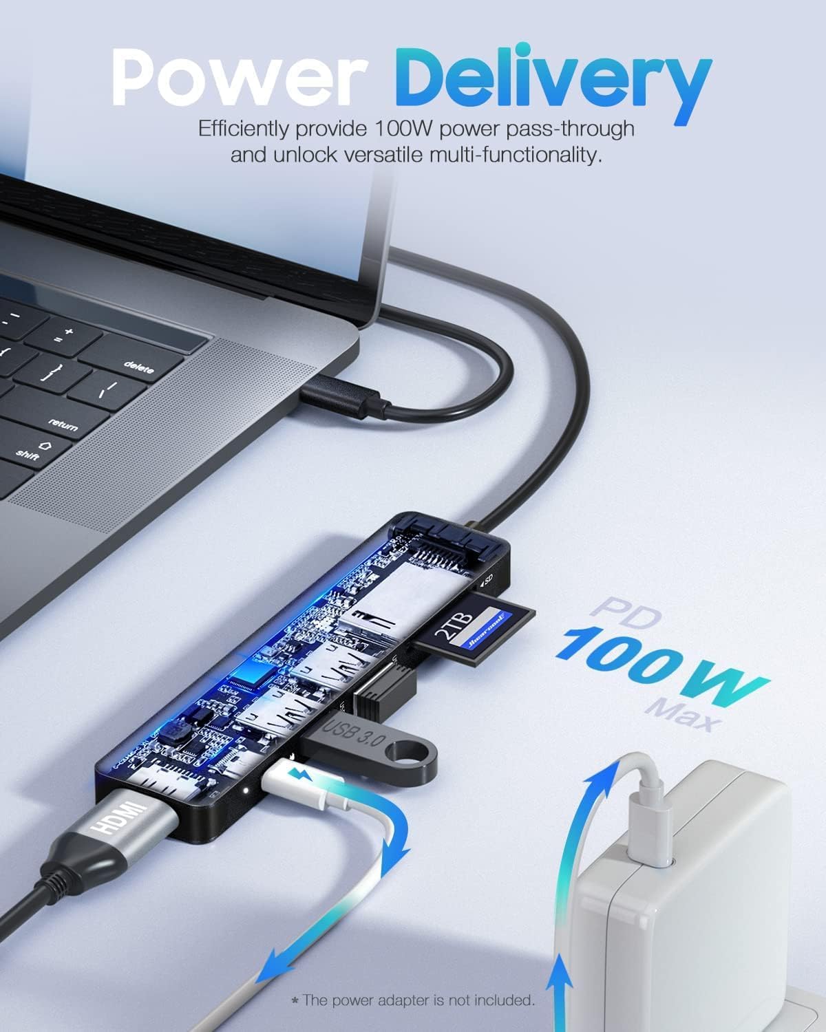 Hiearcool USB C Hub for MacBook – 7-in-1 USBC Adapter with 4K HDMI, 100W PD, USB 3.0 5Gbps Ports, SD/TF Card Reader – USB-C Dongle for Office, Meetings, Travel & Home Setup-Space Grey