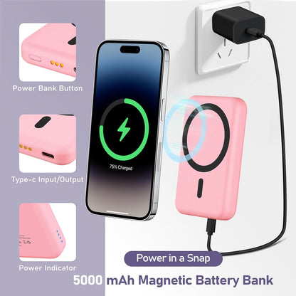 3 in 1 Wireless Charging Station: 5000mAh Removable Power Bank Charger Stand for Phone/Watch/Air Pods - Portable Magnetic Battery Pack for Air 17 16 15 14 13 12 Series