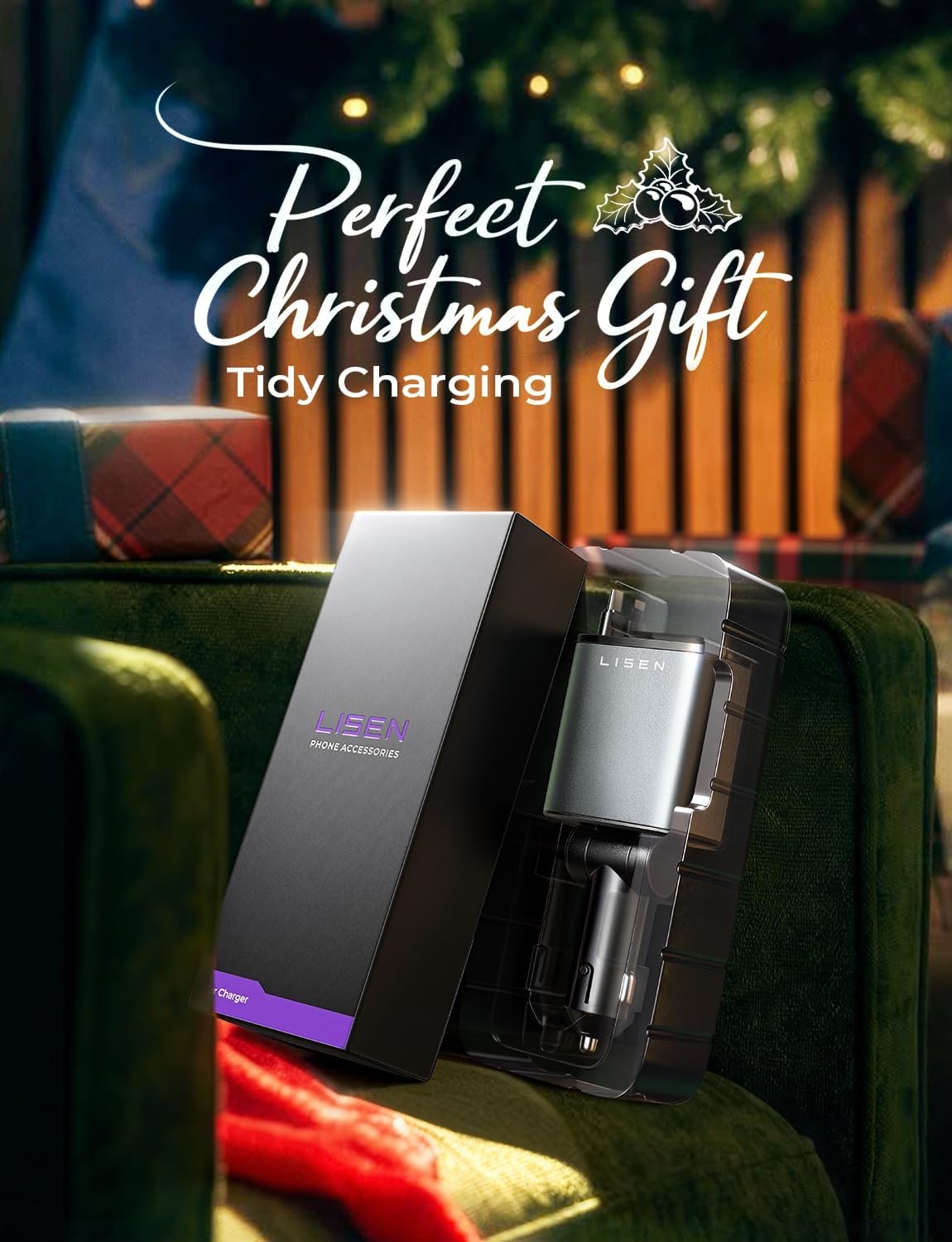 LISEN Retractable Car Charger, for Christmas Day Gifts for Men Women, 69W Cars Adapter USB C Fast Charger for iPhone 17, Car Accessories for Men Women Drivers, for iPhone 17 Pro Max Air 15 16 12 13 14