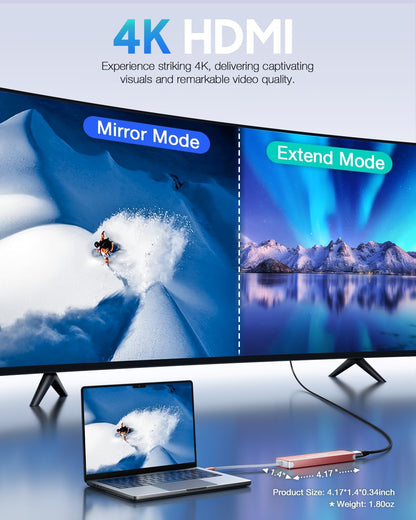 Hiearcool USB C Hub for MacBook – 7-in-1 USBC Adapter with 4K HDMI, 100W PD, USB 3.0 5Gbps Ports, SD/TF Card Reader – USB-C Dongle for Office, Meetings, Travel & Home Setup-Space Grey