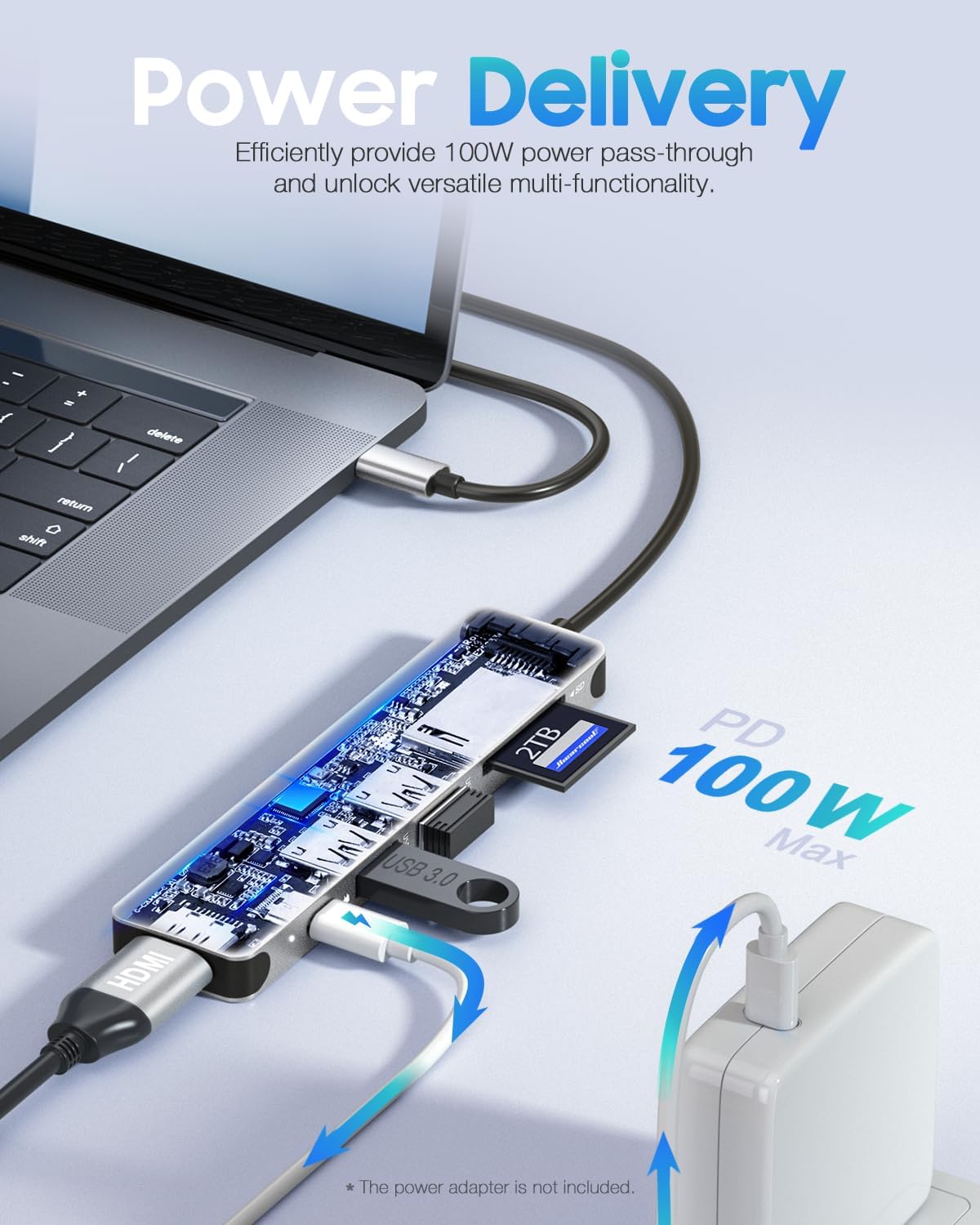 Hiearcool USB C Hub for MacBook – 7-in-1 USBC Adapter with 4K HDMI, 100W PD, USB 3.0 5Gbps Ports, SD/TF Card Reader – USB-C Dongle for Office, Meetings, Travel & Home Setup-Space Grey