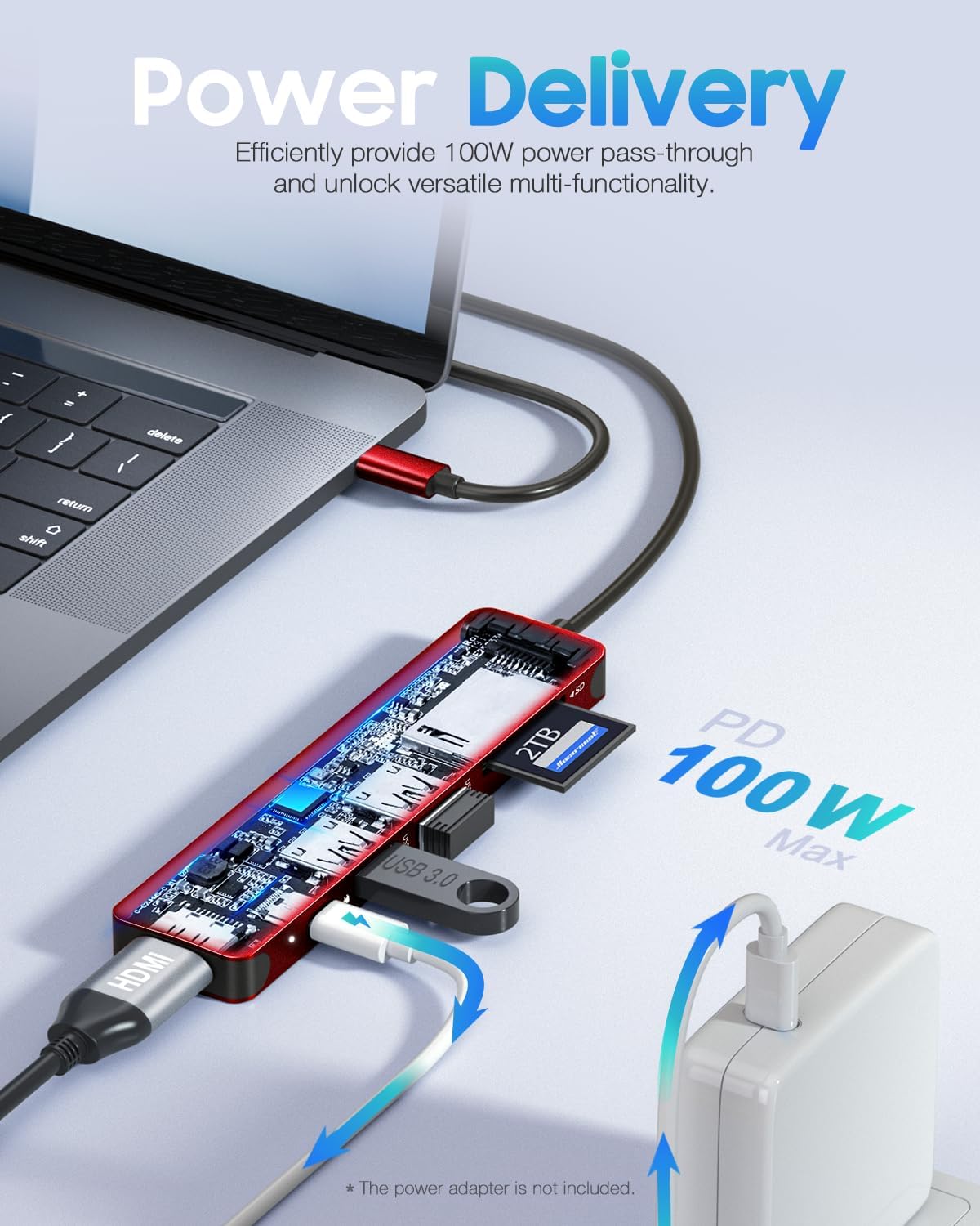 Hiearcool USB C Hub for MacBook – 7-in-1 USBC Adapter with 4K HDMI, 100W PD, USB 3.0 5Gbps Ports, SD/TF Card Reader – USB-C Dongle for Office, Meetings, Travel & Home Setup-Space Grey