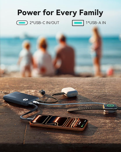 INIU Portable Charger, Ultra Slim 45W Fast Charging with Attached USB C Cable, Flight-Safe 10000mAh PD Power Bank Battery Pack, Travel Essential Phone Powerbank for iPhone 17 16 Samsung S25 Google etc