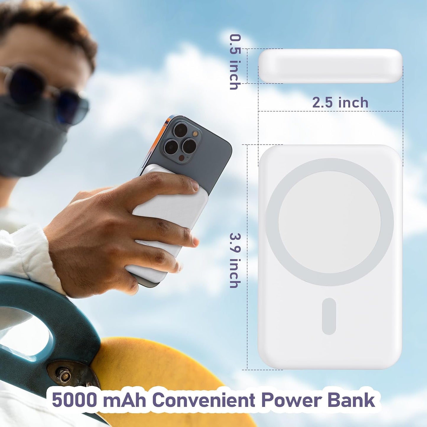 3 in 1 Wireless Charging Station: 5000mAh Removable Power Bank Charger Stand for Phone/Watch/Air Pods - Portable Magnetic Battery Pack for Air 17 16 15 14 13 12 Series