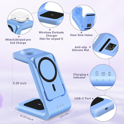 3 in 1 Wireless Charging Station: 5000mAh Removable Power Bank Charger Stand for Phone/Watch/Air Pods - Portable Magnetic Battery Pack for Air 17 16 15 14 13 12 Series