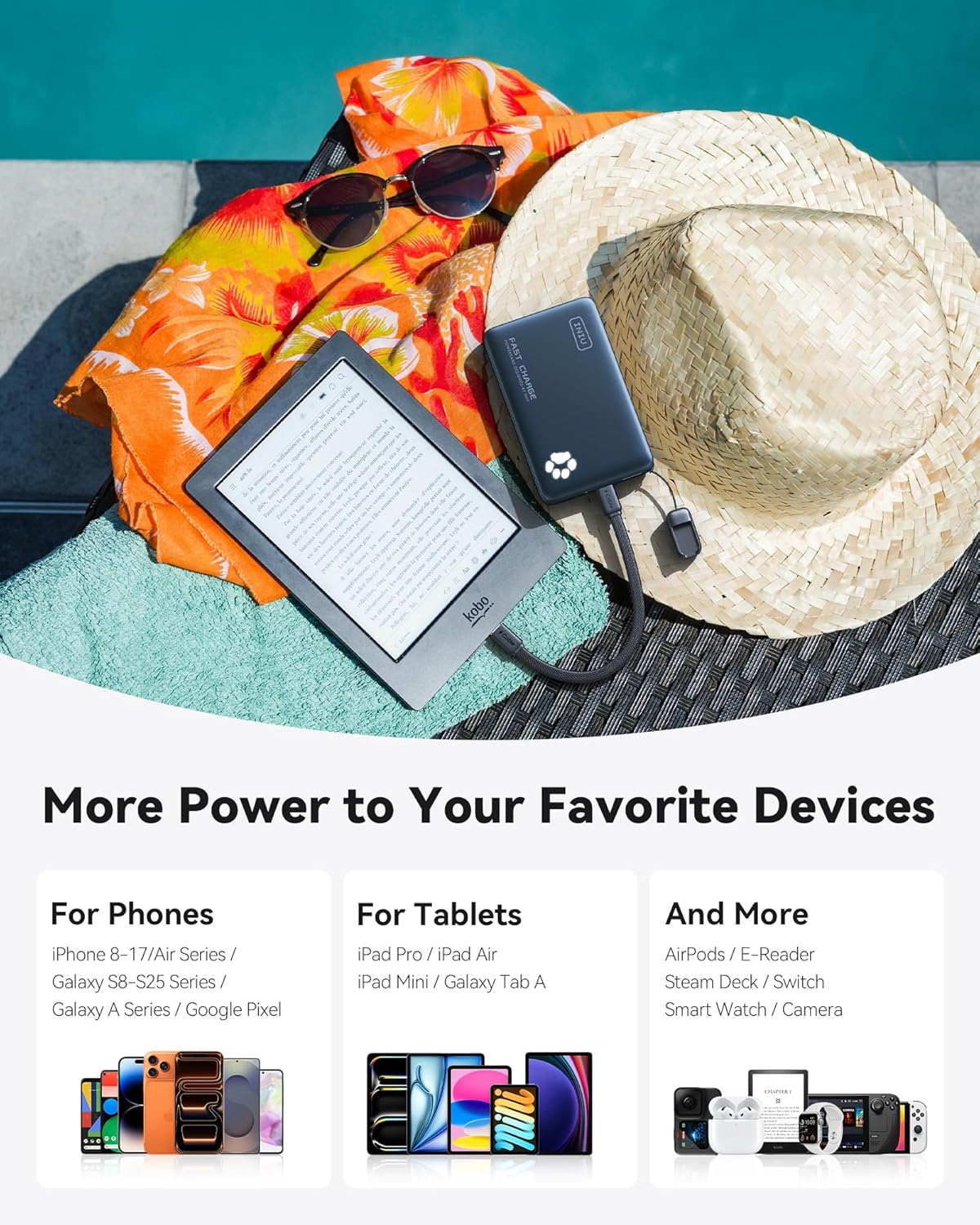 INIU Portable Charger, Ultra Slim 45W Fast Charging with Attached USB C Cable, Flight-Safe 10000mAh PD Power Bank Battery Pack, Travel Essential Phone Powerbank for iPhone 17 16 Samsung S25 Google etc