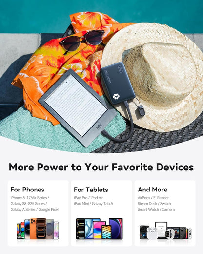 INIU Portable Charger, Ultra Slim 45W Fast Charging with Attached USB C Cable, Flight-Safe 10000mAh PD Power Bank Battery Pack, Travel Essential Phone Powerbank for iPhone 17 16 Samsung S25 Google etc