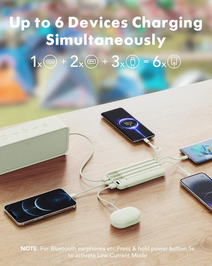 charmast 20000mAh Portable Charger with Built in Cables, 22.5W Travel Power Bank Fast Charging, USB C Cell Phone Battery Pack for iPhone 16/15/14/13/12/11 Series, iPad, Samsung, Android, Tablet