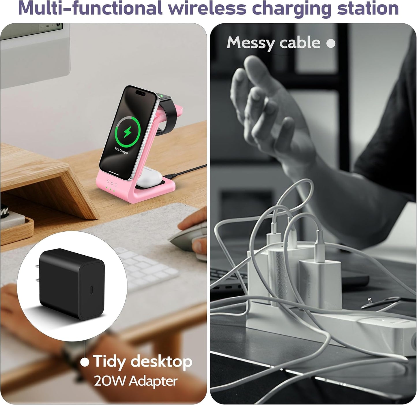 3 in 1 Wireless Charging Station: 5000mAh Removable Power Bank Charger Stand for Phone/Watch/Air Pods - Portable Magnetic Battery Pack for Air 17 16 15 14 13 12 Series