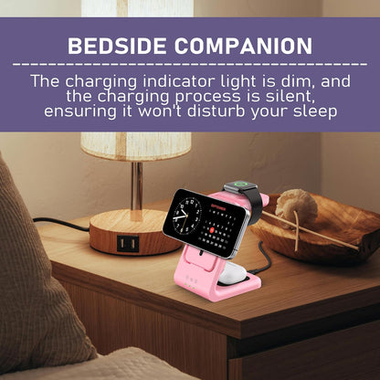 3 in 1 Wireless Charging Station: 5000mAh Removable Power Bank Charger Stand for Phone/Watch/Air Pods - Portable Magnetic Battery Pack for Air 17 16 15 14 13 12 Series