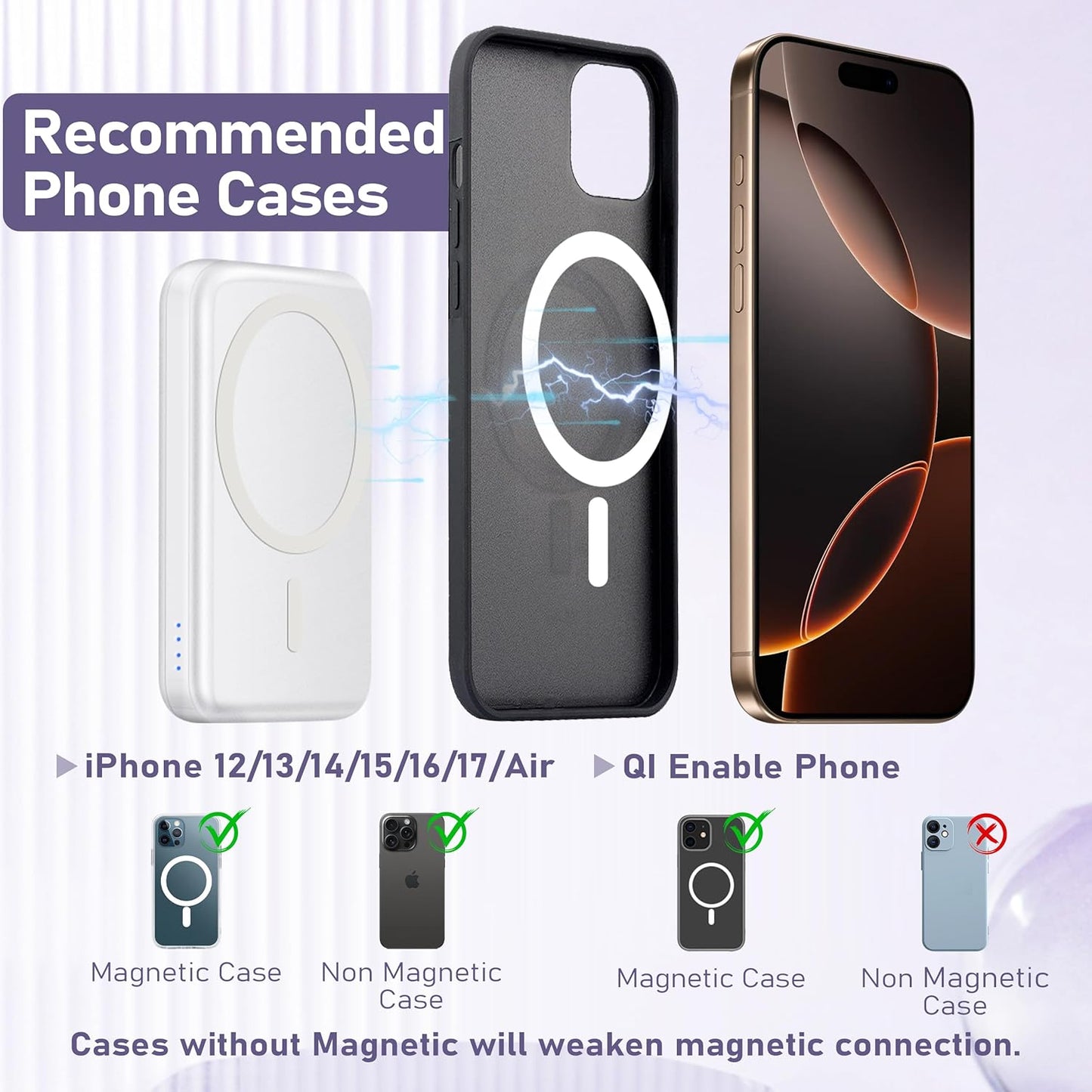 3 in 1 Wireless Charging Station: 5000mAh Removable Power Bank Charger Stand for Phone/Watch/Air Pods - Portable Magnetic Battery Pack for Air 17 16 15 14 13 12 Series