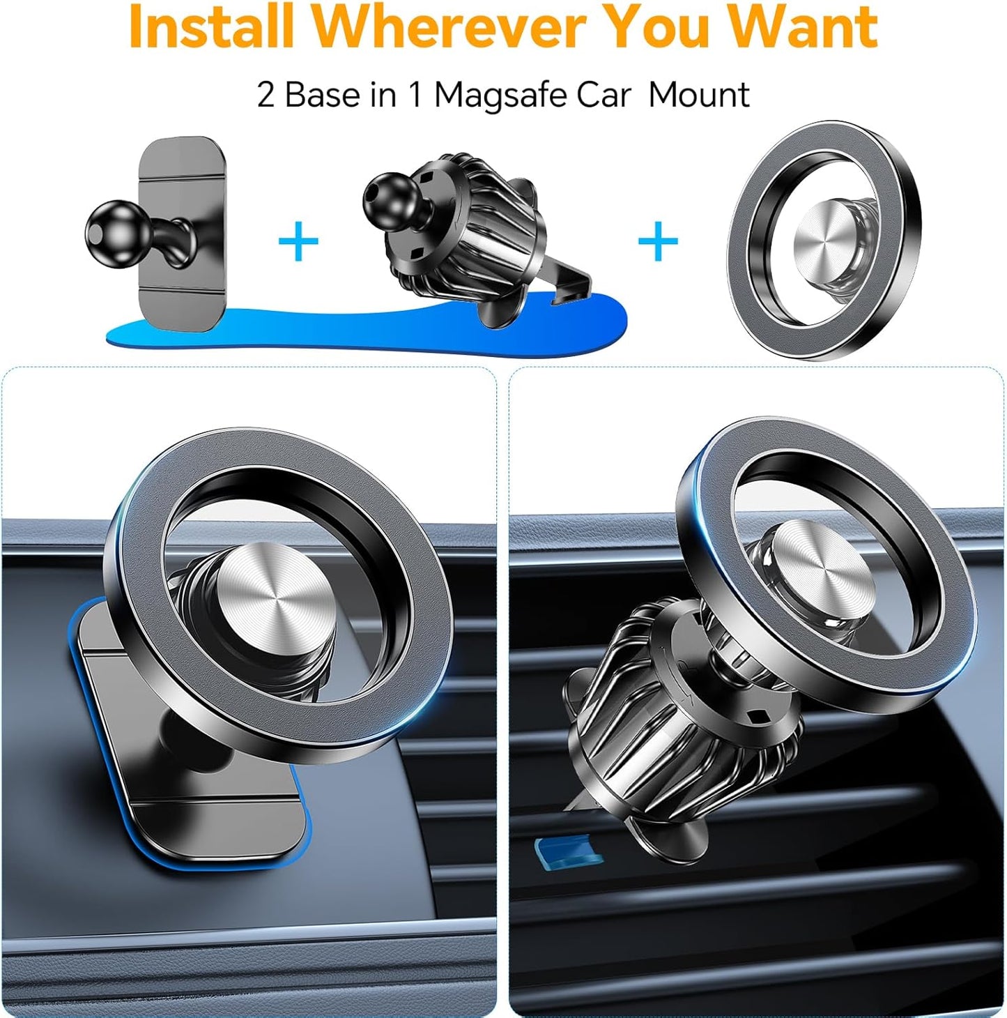 Kaistyle for Magsafe Car Mount【20 Strong Magnets】Magnetic Phone Holder for Car Phone Holder Mount Dash Mounted Holders Cell Phone Holders for Your Car Accessories for Women Men for iPhone 17 16 15 14